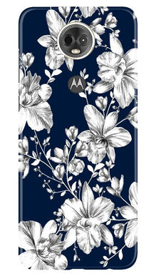 White flowers Blue Background Mobile Back Case for Moto E5 Plus (Design - 14)