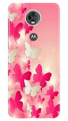 White Pick Butterflies Mobile Back Case for Moto E5 Plus (Design - 28)