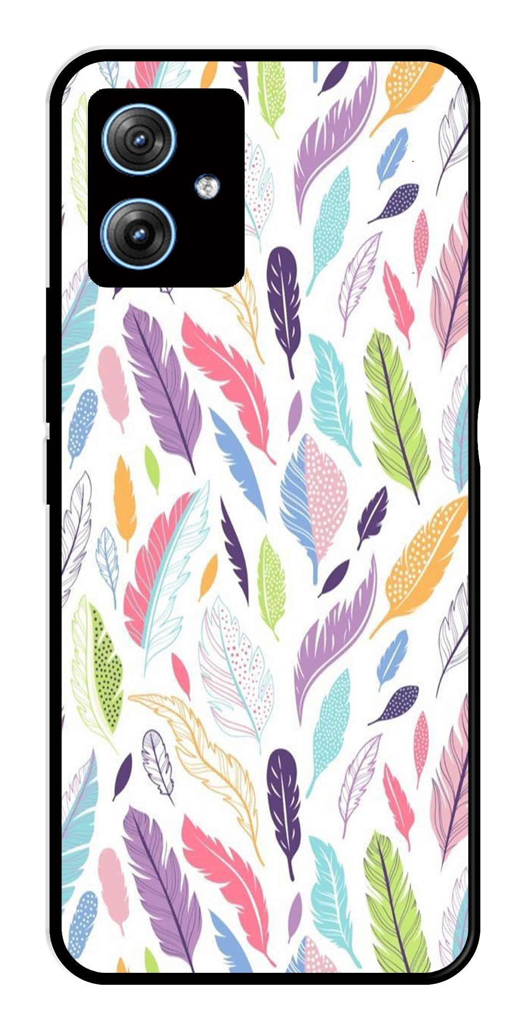 Colorful Feathers Metal Mobile Case for Moto G54 5G   (Design No -06)