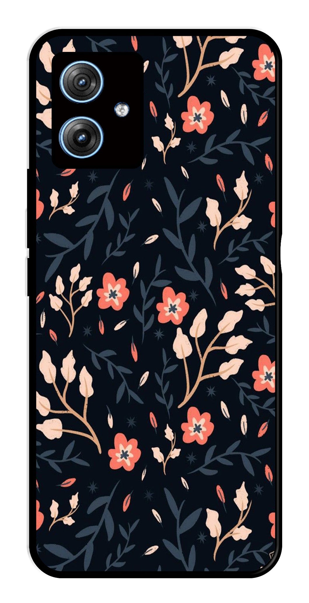 Floral Pattern Metal Mobile Case for Moto G54 5G   (Design No -10)