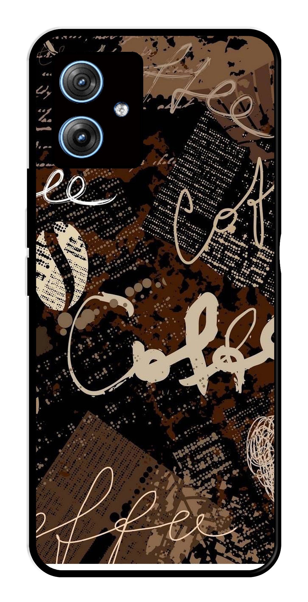 Coffee Pattern Metal Mobile Case for Moto G54 5G   (Design No -37)