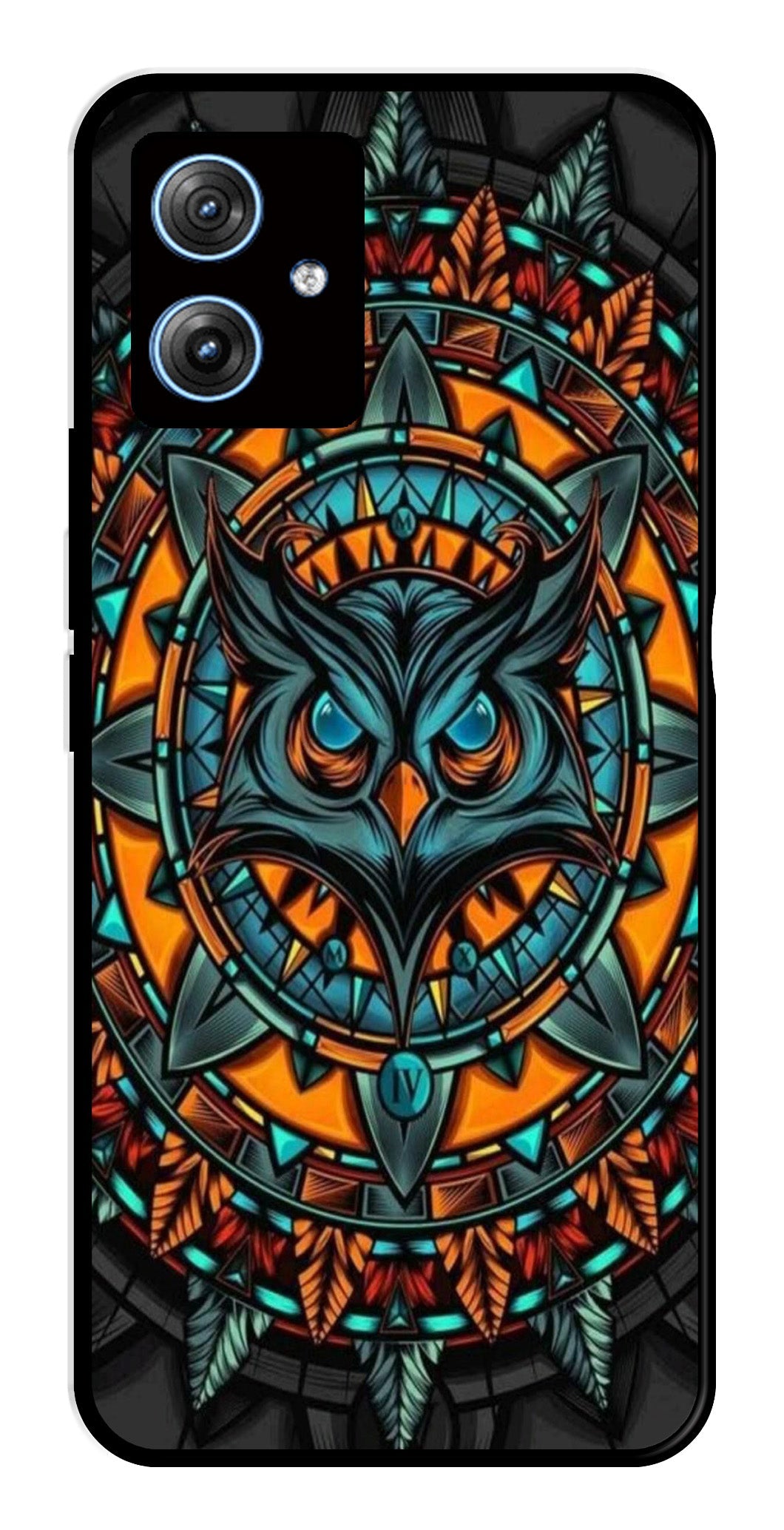 Owl Pattern Metal Mobile Case for Moto G54 5G   (Design No -42)