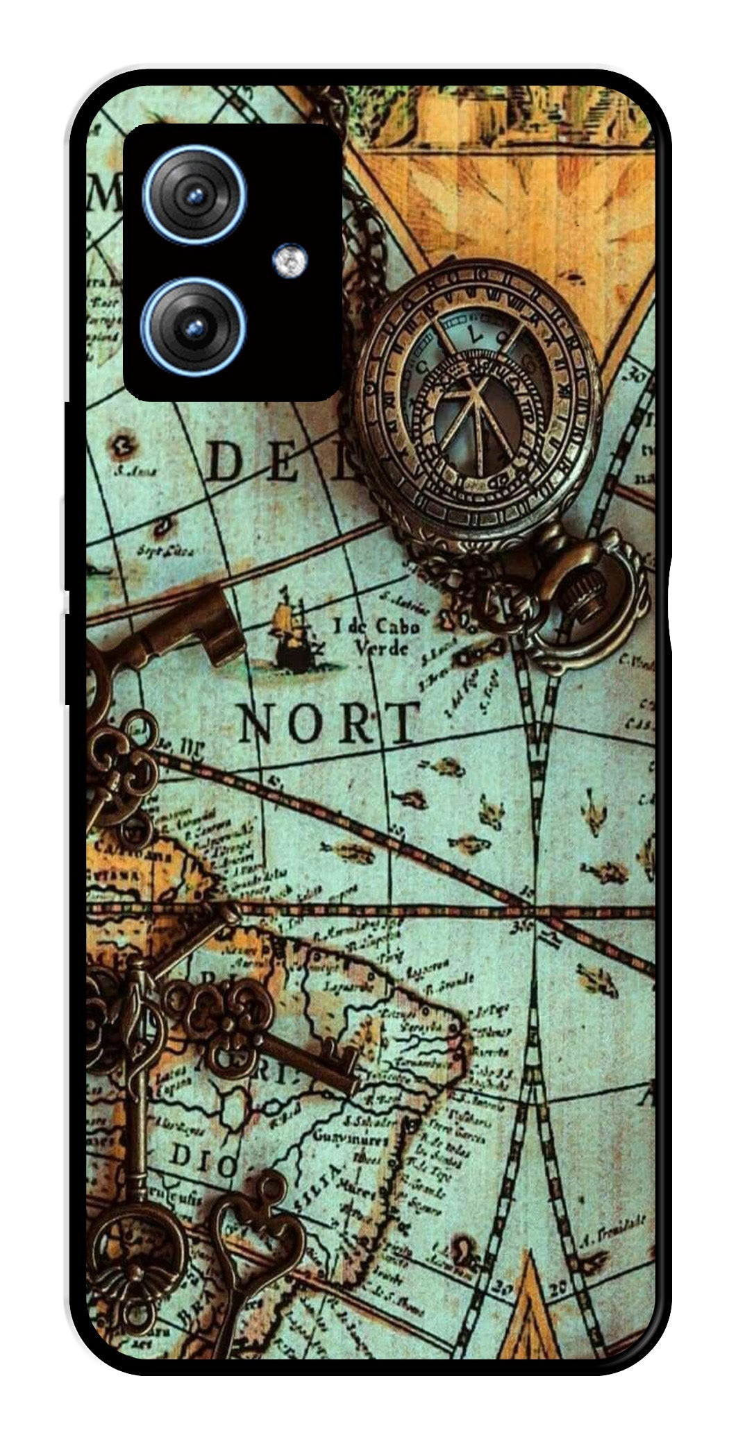 Map Design Metal Mobile Case for Moto G54 5G   (Design No -54)