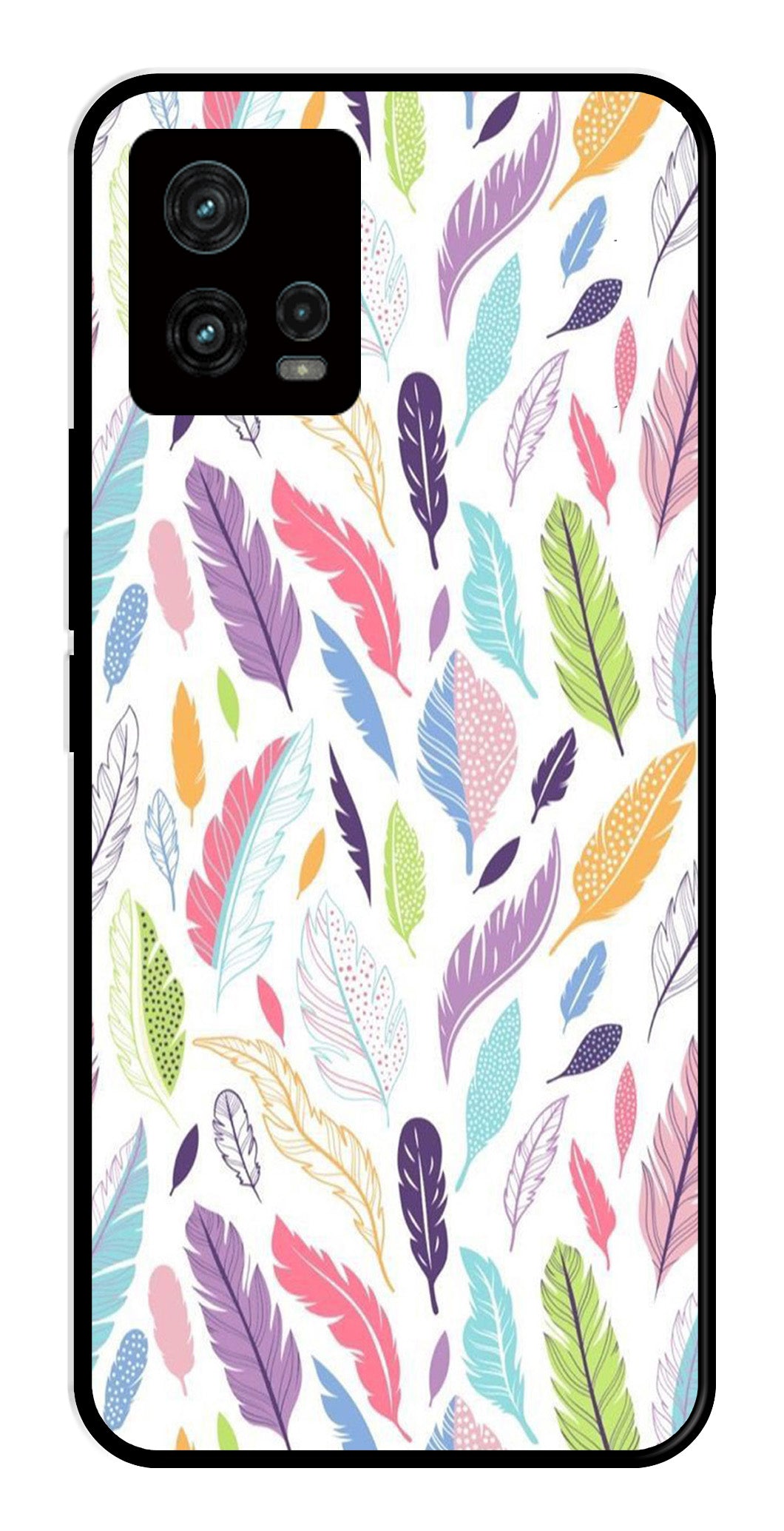 Colorful Feathers Metal Mobile Case for Moto Edge 30 Fusion 5G   (Design No -06)