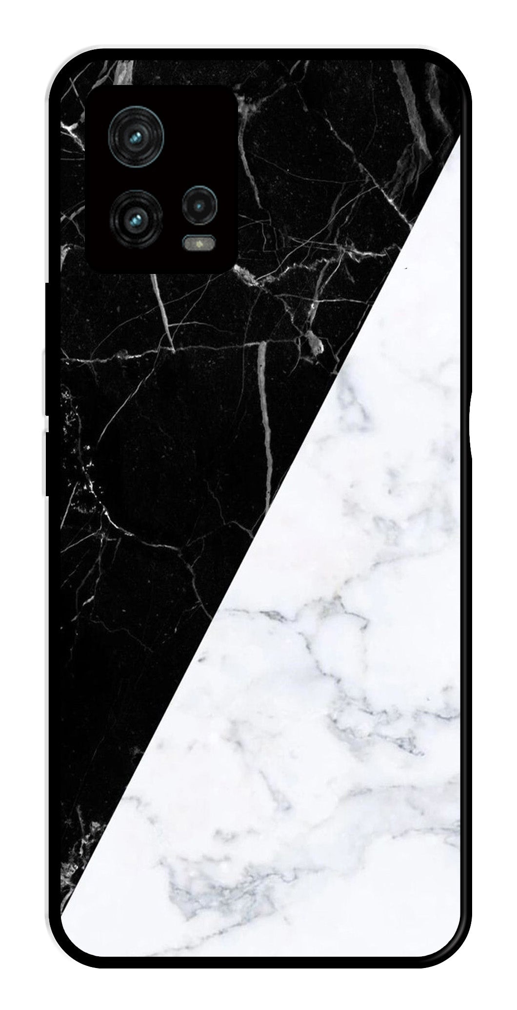 Black White Marble Design Metal Mobile Case for Moto Edge 30 Ultra 5G   (Design No -09)