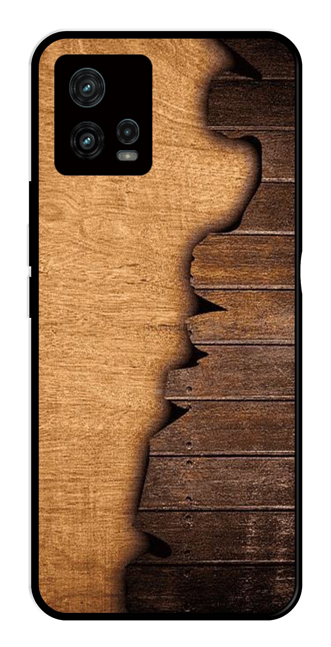 Wooden Design Metal Mobile Case for Moto Edge 30 Fusion 5G   (Design No -13)