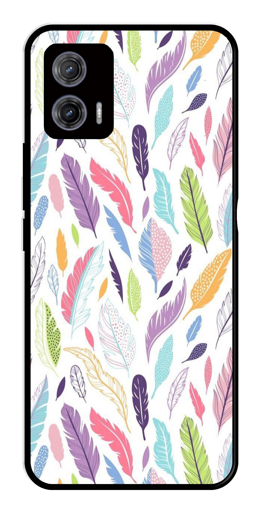 Colorful Feathers Metal Mobile Case for Moto G73 5G   (Design No -06)