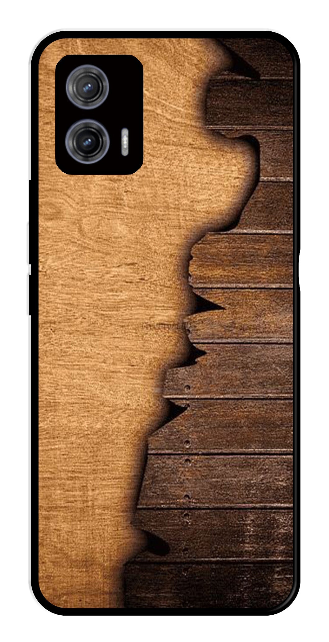 Wooden Design Metal Mobile Case for Moto G73 5G   (Design No -13)