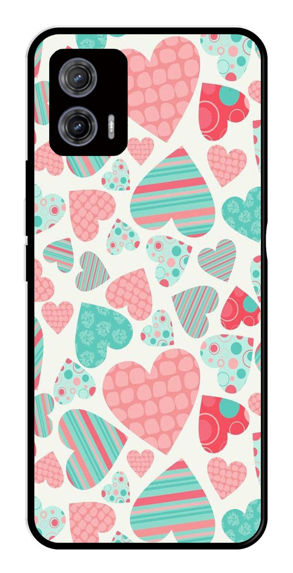 Hearts Pattern Metal Mobile Case for Moto G73 5G   (Design No -22)