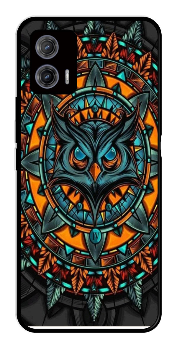 Owl Pattern Metal Mobile Case for Moto G73 5G   (Design No -42)