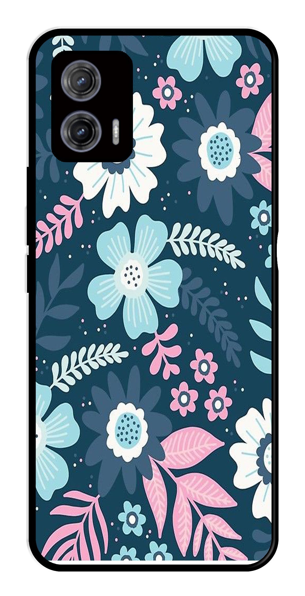 Flower Leaves Design Metal Mobile Case for Moto G73 5G   (Design No -50)