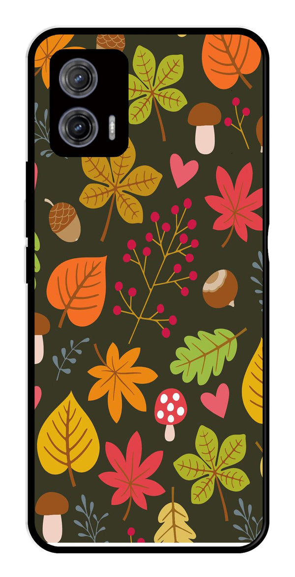 Leaves Design Metal Mobile Case for Moto G73 5G   (Design No -51)
