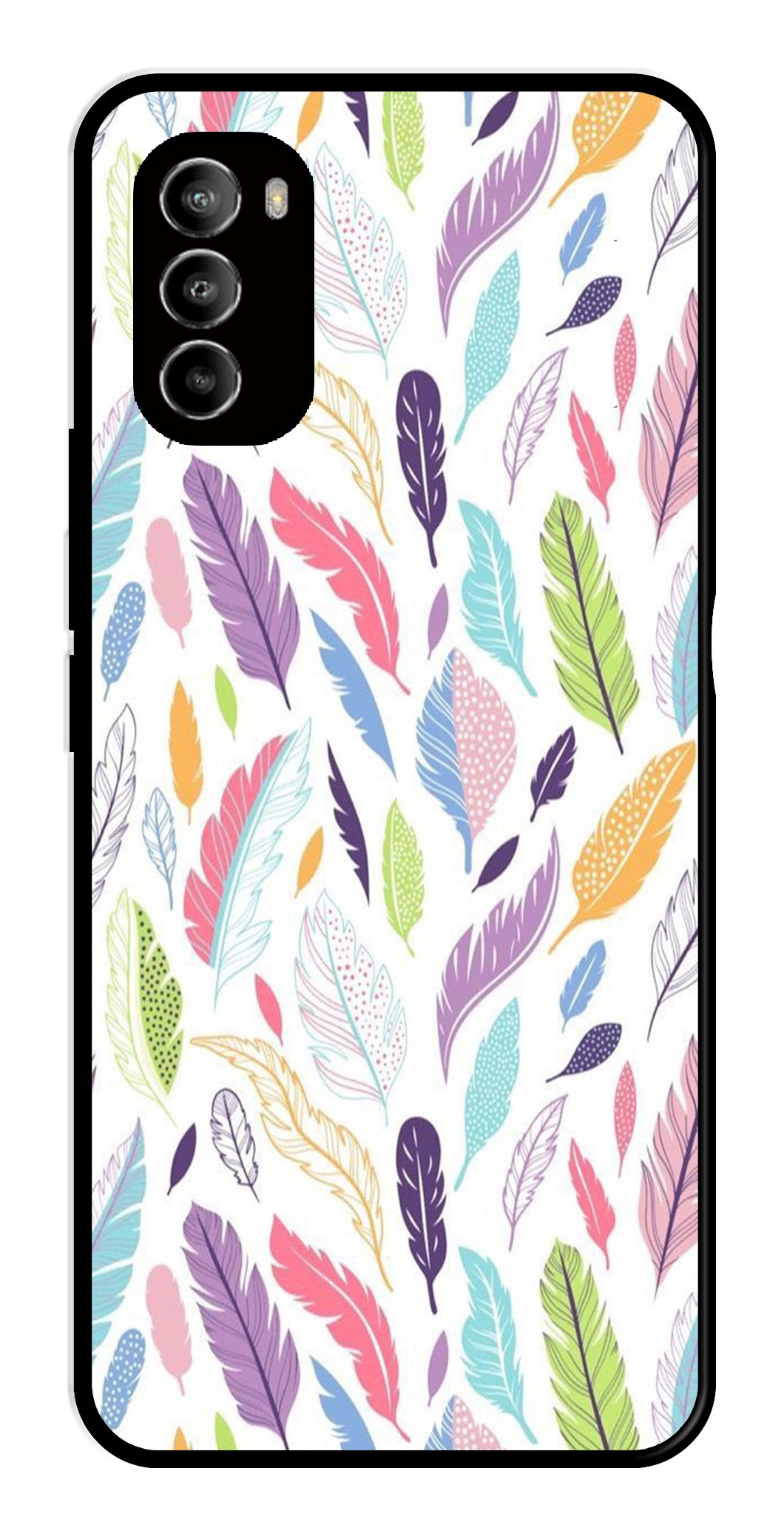 Colorful Feathers Metal Mobile Case for Moto G82 5G   (Design No -06)