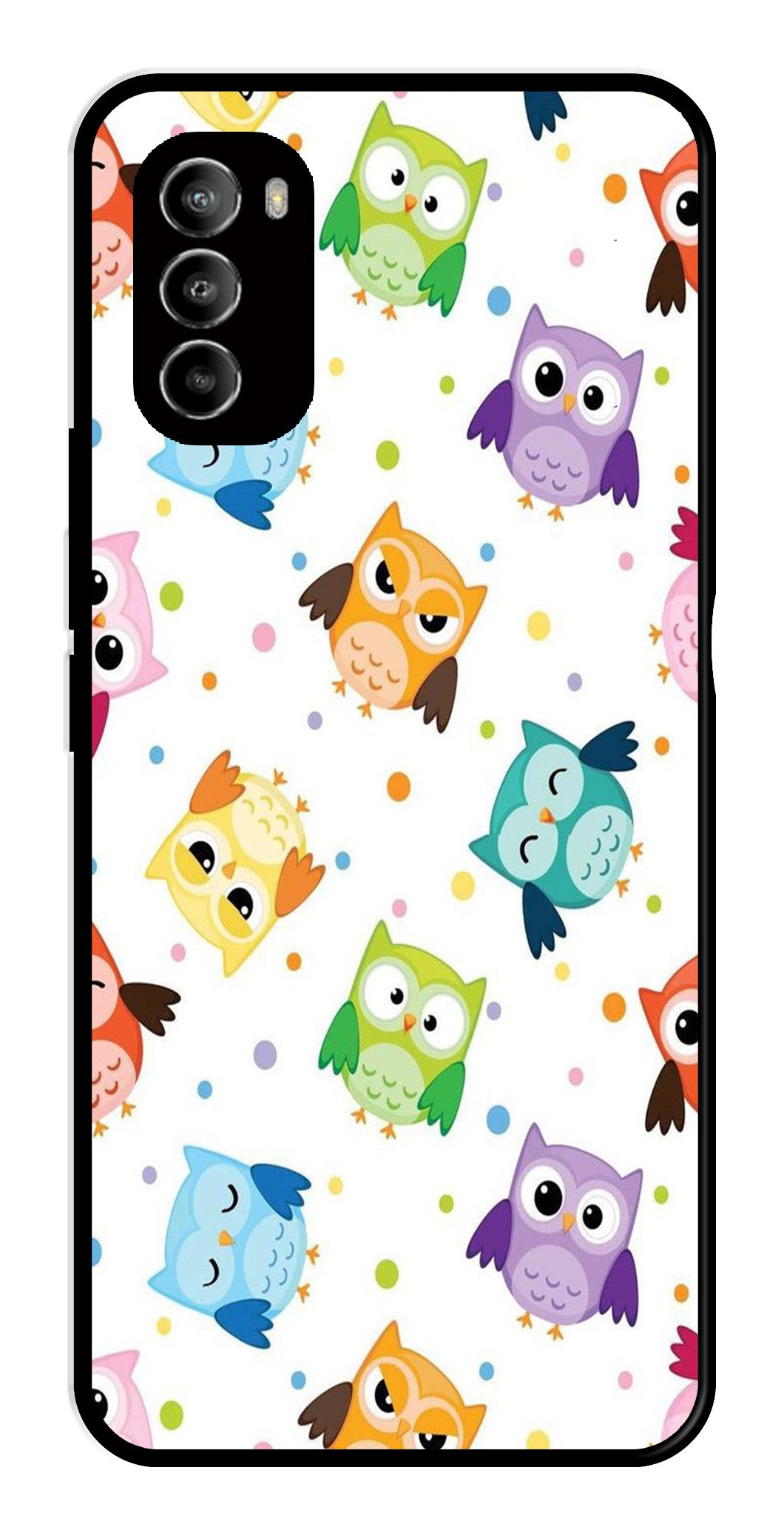 Owls Pattern Metal Mobile Case for Moto G82 5G   (Design No -20)