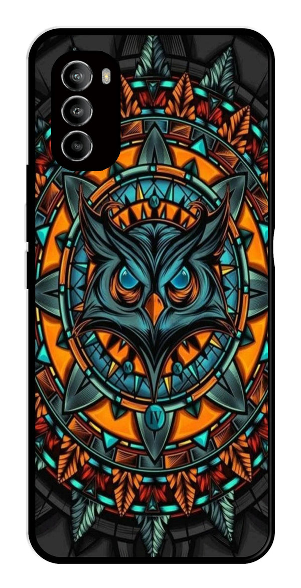 Owl Pattern Metal Mobile Case for Moto G82 5G   (Design No -42)
