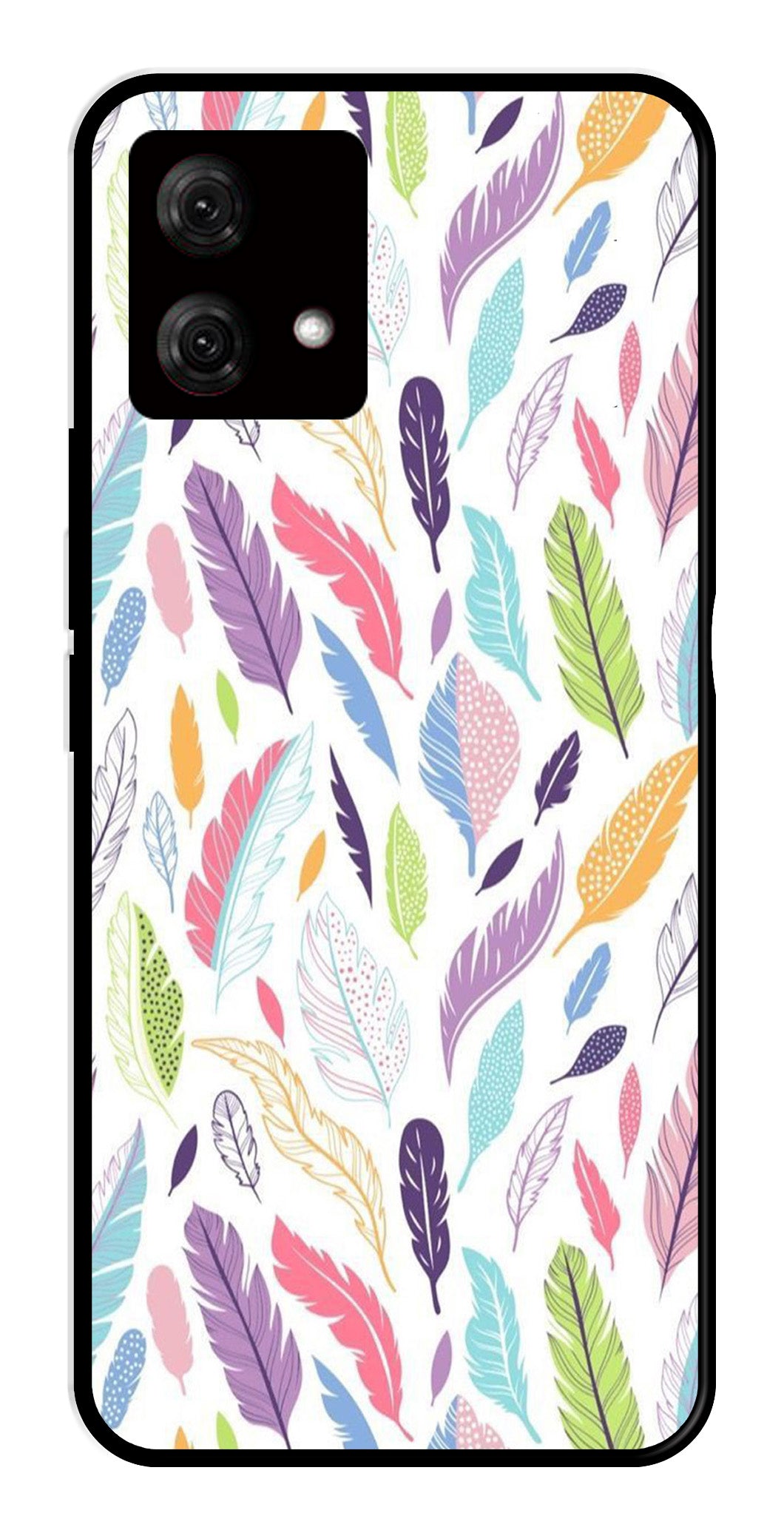 Colorful Feathers Metal Mobile Case for Moto G84 5G   (Design No -06)