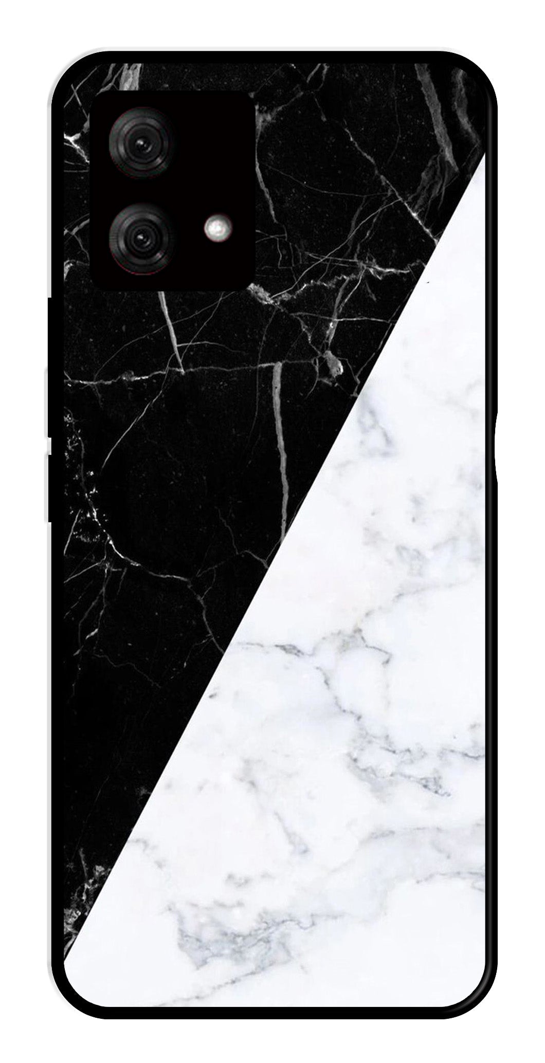 Black White Marble Design Metal Mobile Case for Moto G84 5G   (Design No -09)