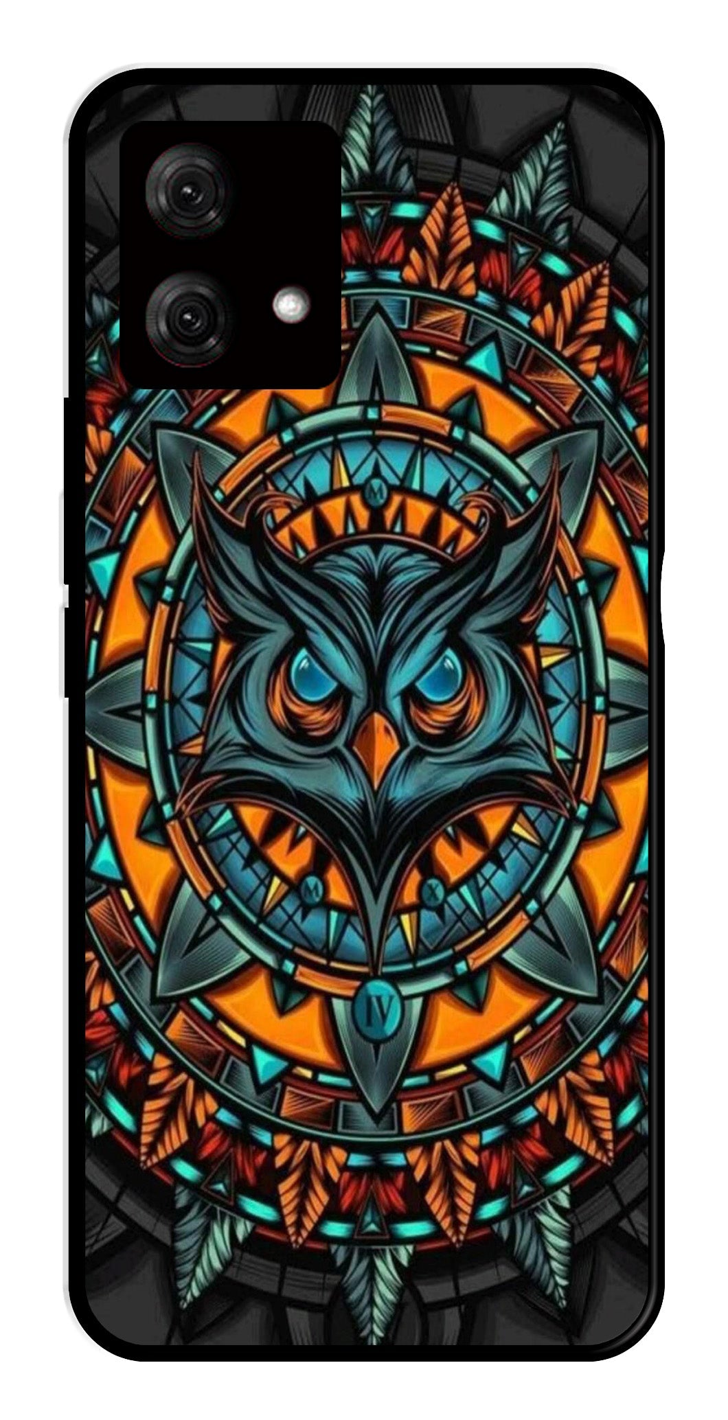 Owl Pattern Metal Mobile Case for Moto G84 5G   (Design No -42)