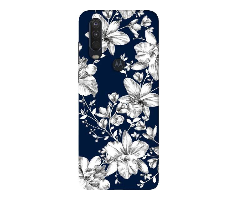 White flowers Blue Background Case for Moto One Action
