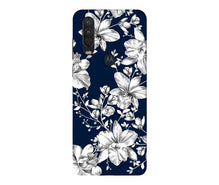 White flowers Blue Background Mobile Back Case for Moto One Action (Design - 14)