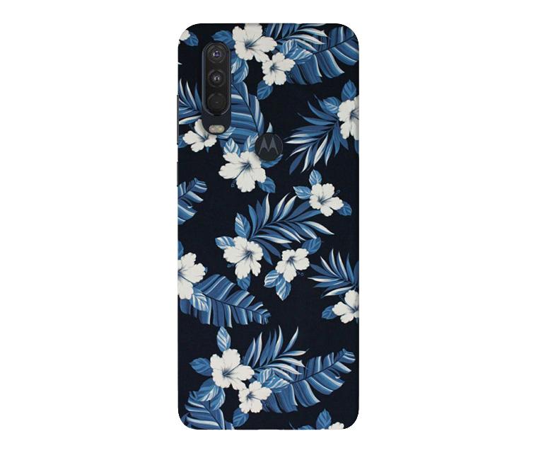 White flowers Blue Background2 Case for Moto One Action