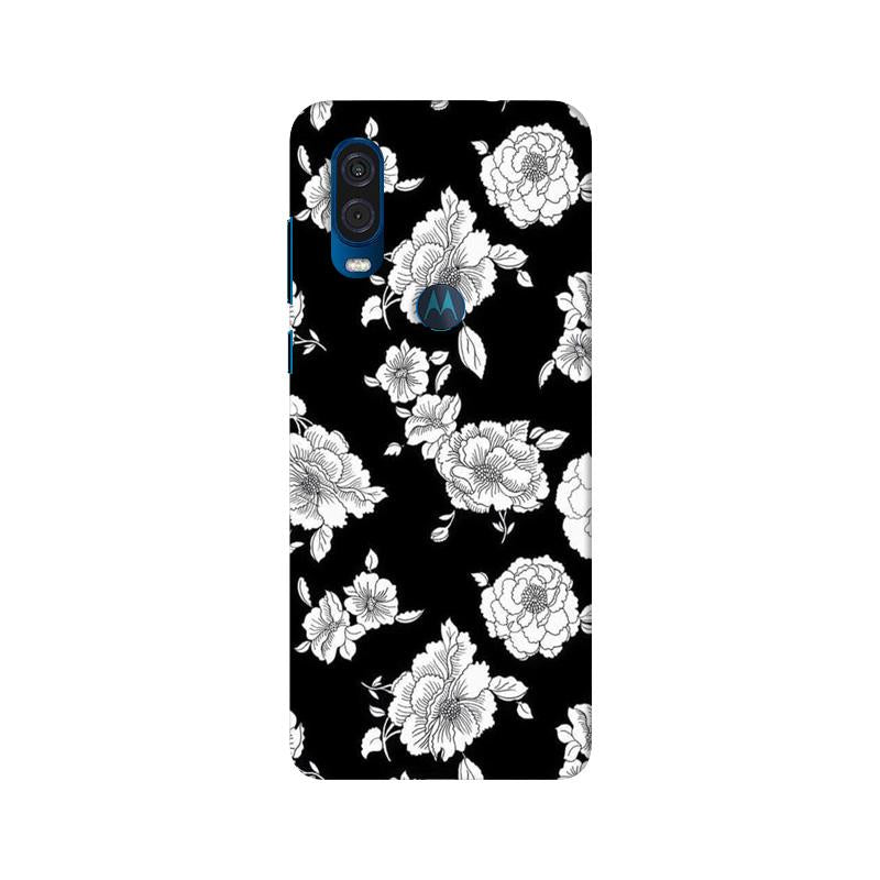 White flowers Black Background Case for Moto One Vision