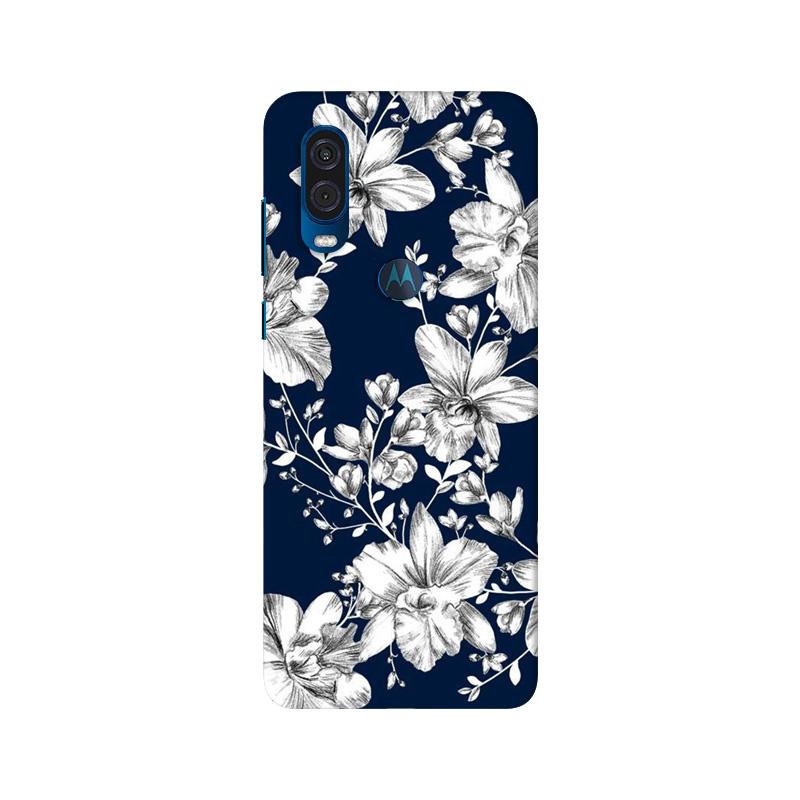 White flowers Blue Background Case for Moto One Vision