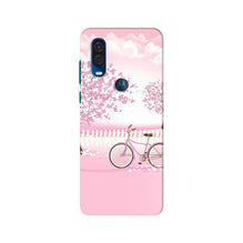 Pink Flowers Cycle Mobile Back Case for Moto One Vision  (Design - 102)