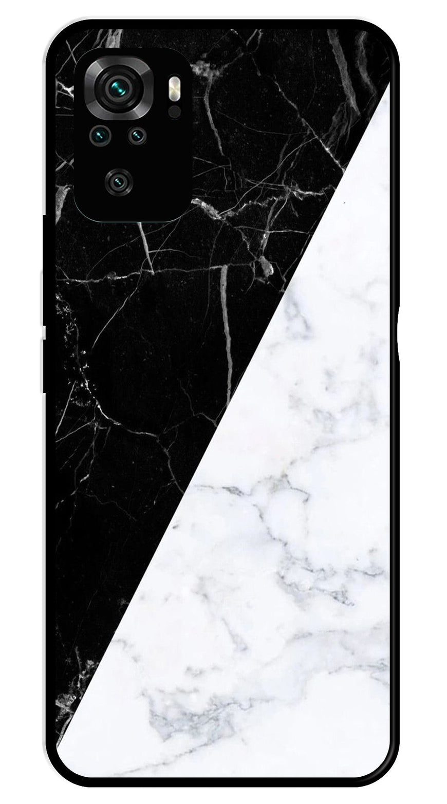 Black White Marble Design Metal Mobile Case for Redmi Note 10   (Design No -09)