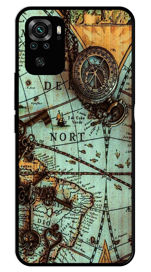 Map Design Metal Mobile Case for Redmi Note 10   (Design No -54)