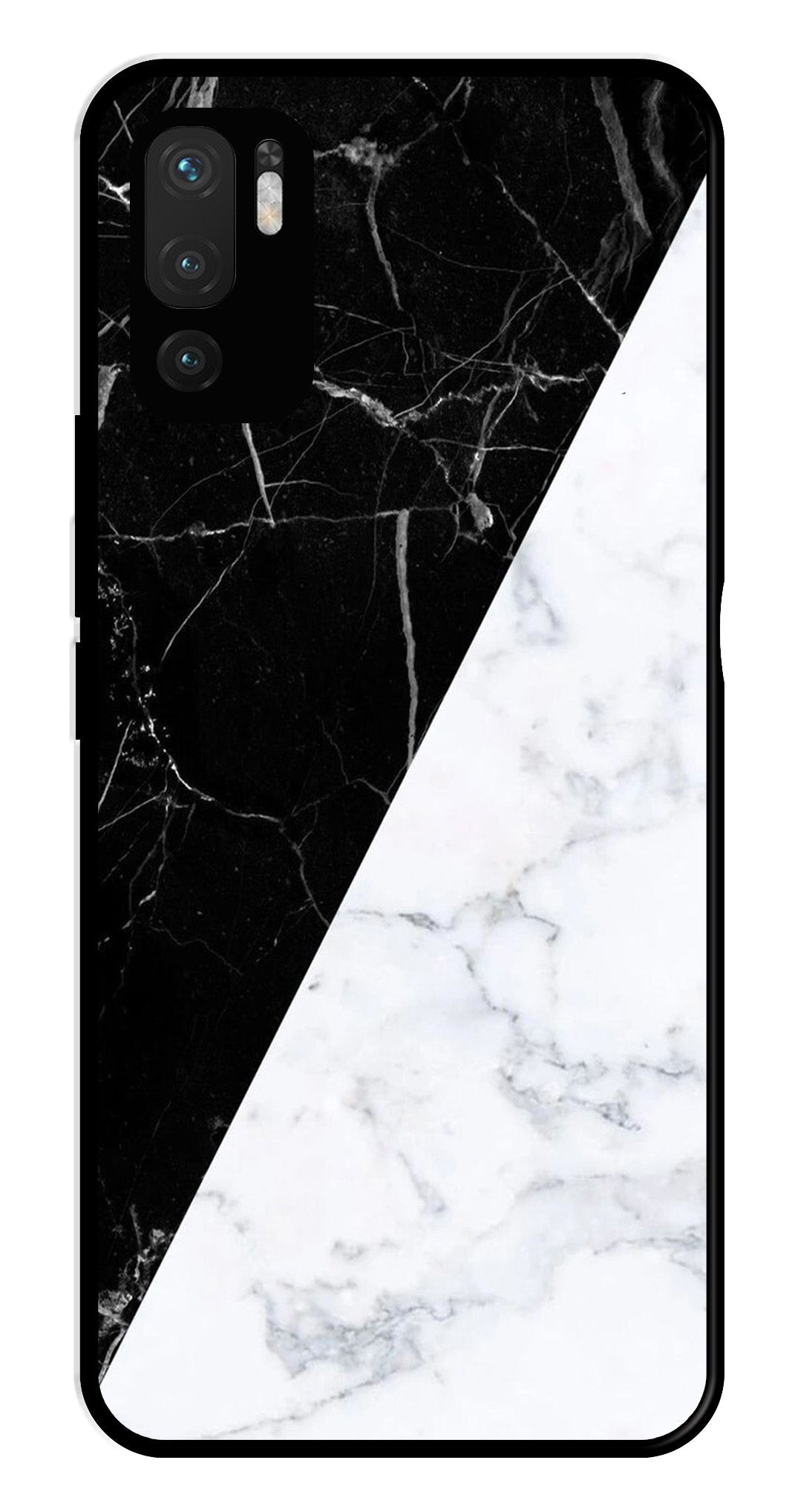 Black White Marble Design Metal Mobile Case for Redmi Note 10 5G   (Design No -09)