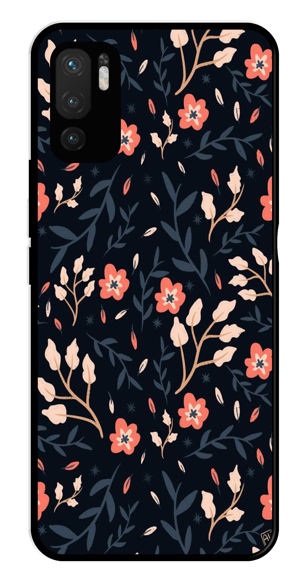 Floral Pattern Metal Mobile Case for Redmi Note 10 5G   (Design No -10)