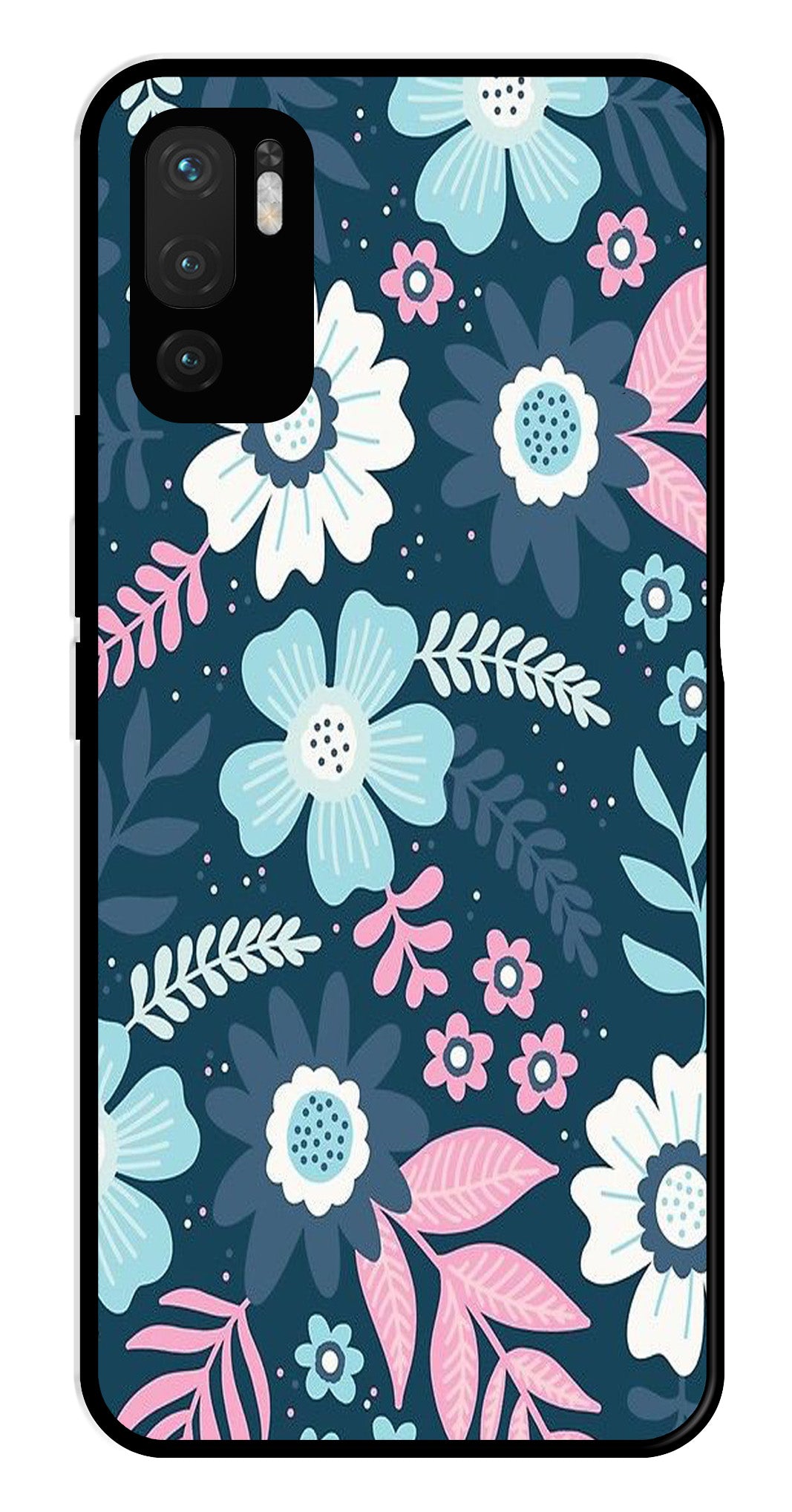 Flower Leaves Design Metal Mobile Case for Poco M3 Pro   (Design No -50)