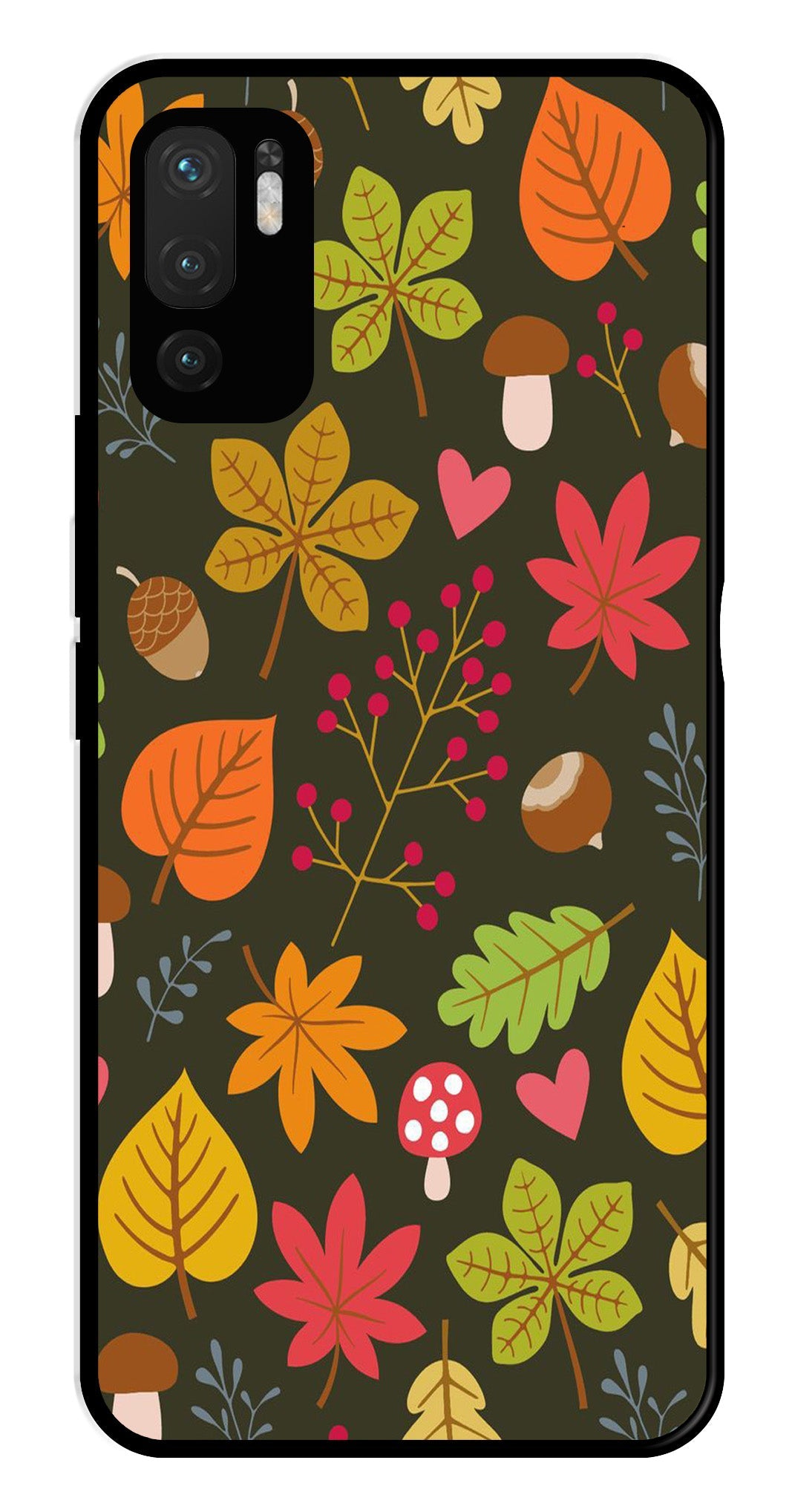 Leaves Design Metal Mobile Case for Redmi Note 10 5G   (Design No -51)