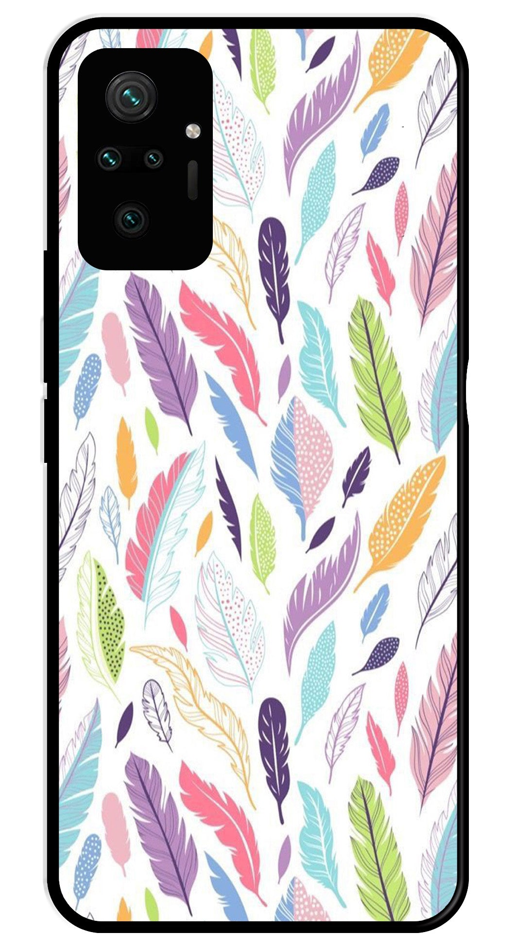 Colorful Feathers Metal Mobile Case for Redmi Note 10 Pro   (Design No -06)
