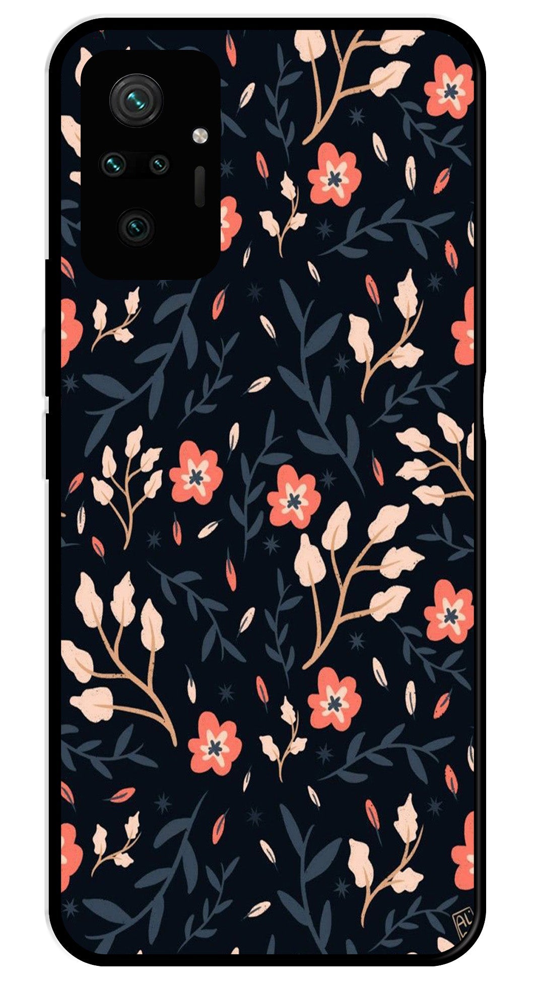 Floral Pattern Metal Mobile Case for Redmi Note 10 Pro   (Design No -10)