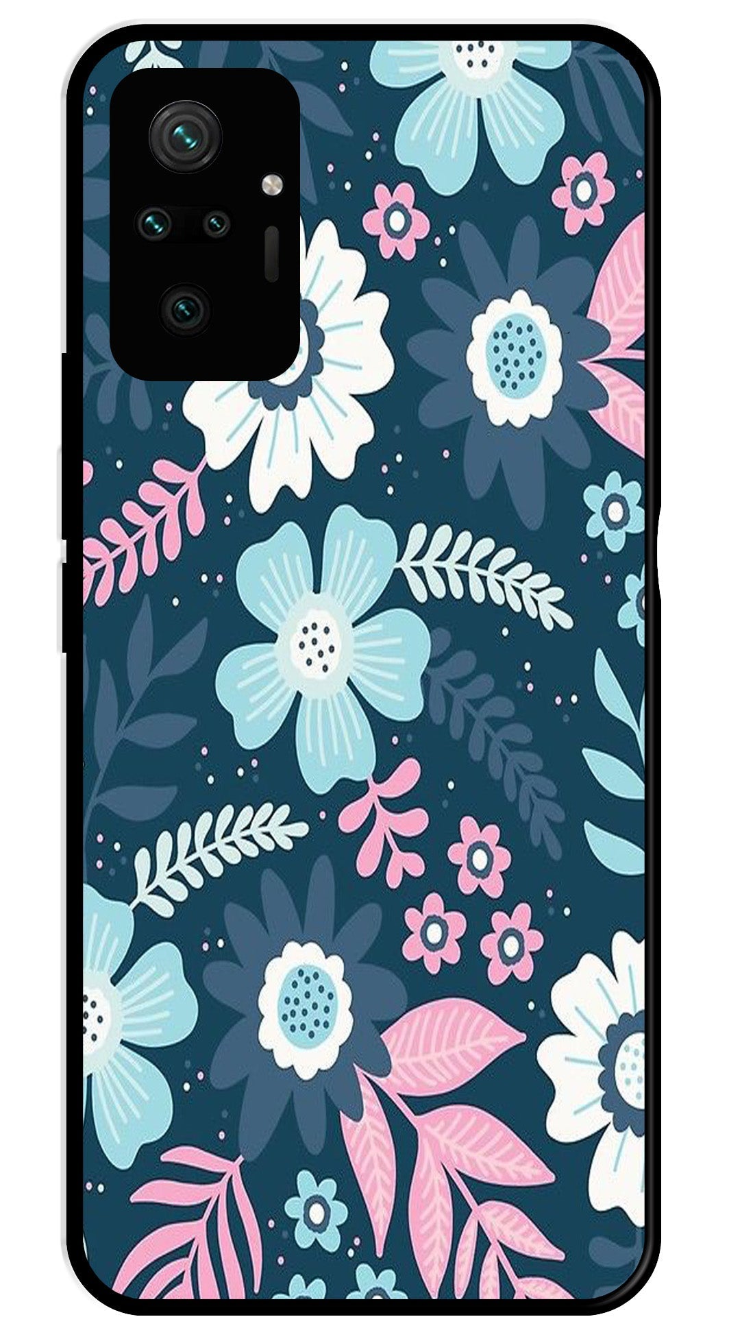 Flower Leaves Design Metal Mobile Case for Redmi Note 10 Pro   (Design No -50)