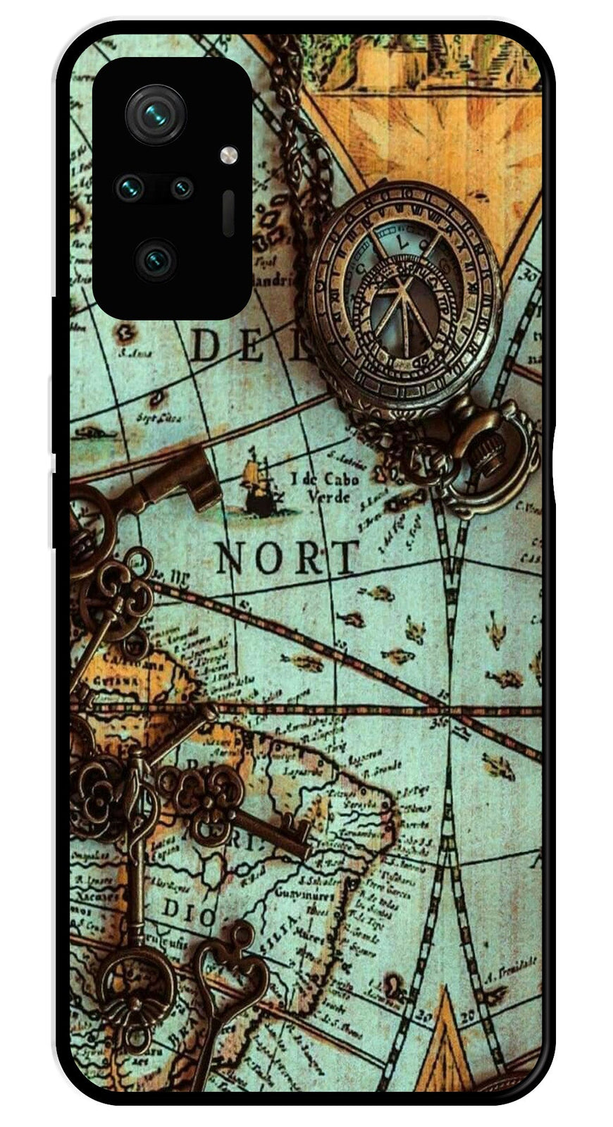 Map Design Metal Mobile Case for Redmi Note 10 Pro   (Design No -54)