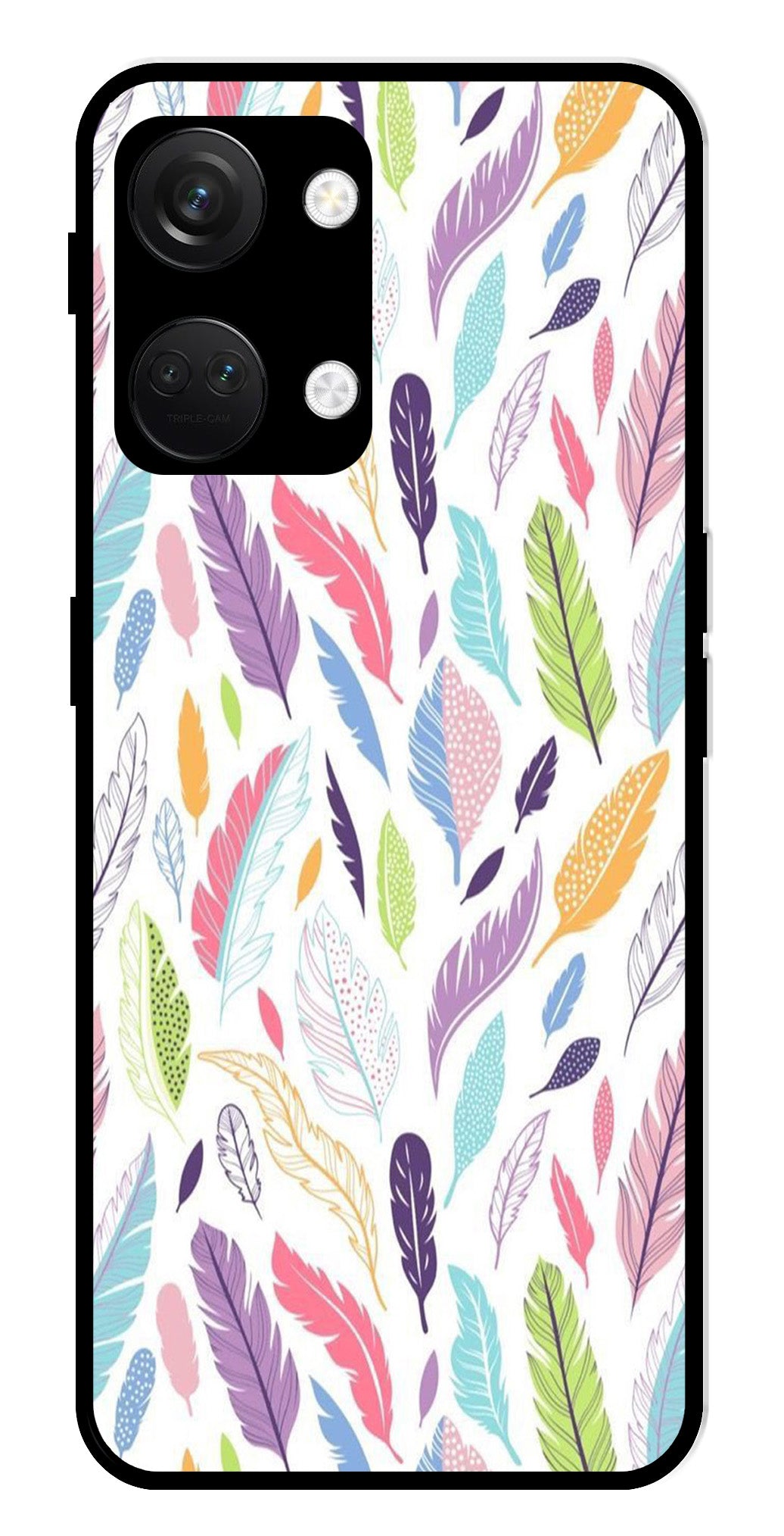 Colorful Feathers Metal Mobile Case for OnePlus Nord 3 5G