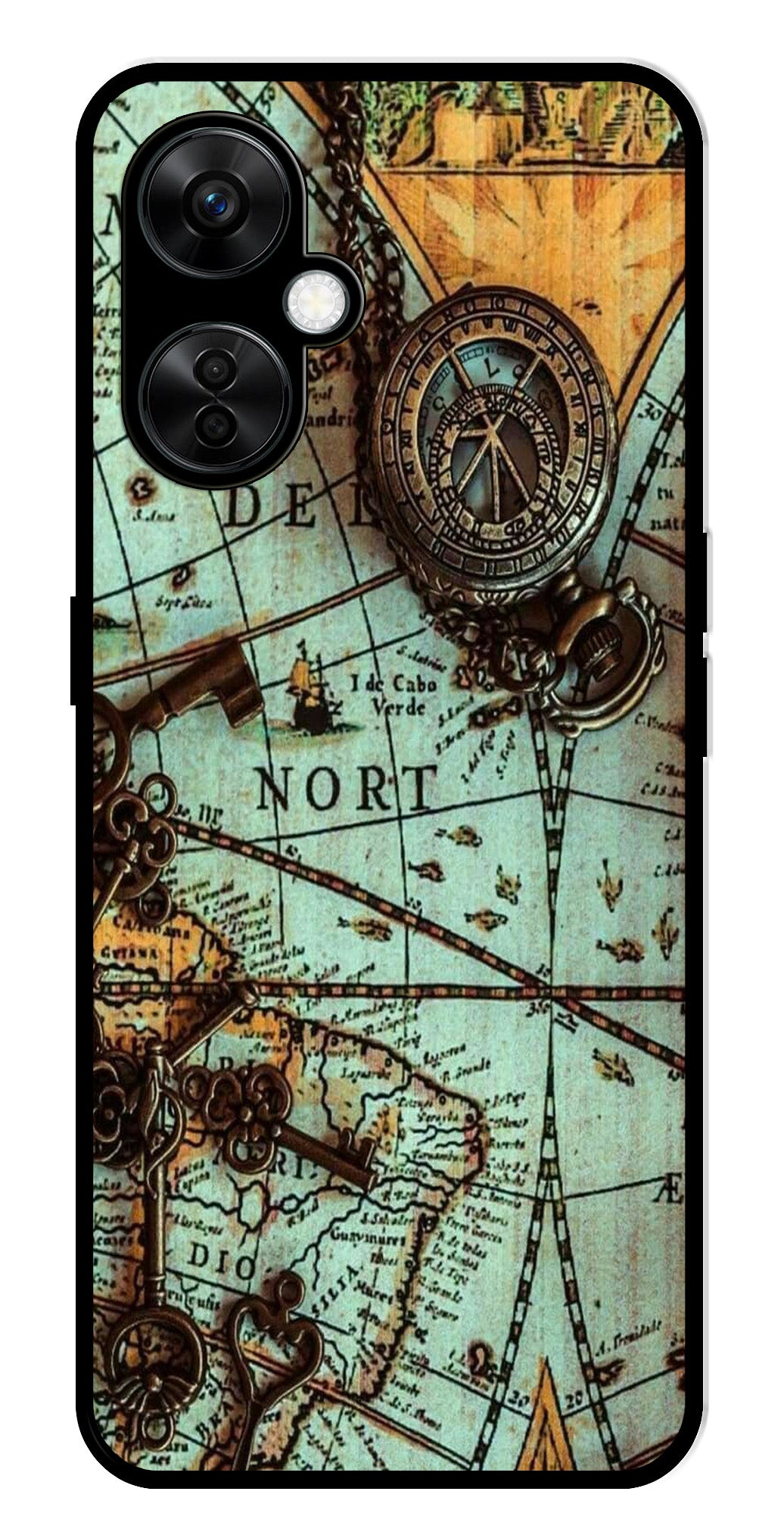 Map Design Metal Mobile Case for OnePlus Nord CE 3 Lite 5G