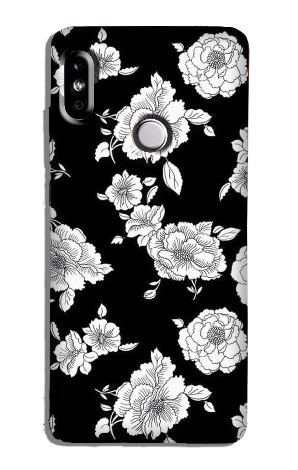 White flowers Black Background Case for Redmi 6 Pro