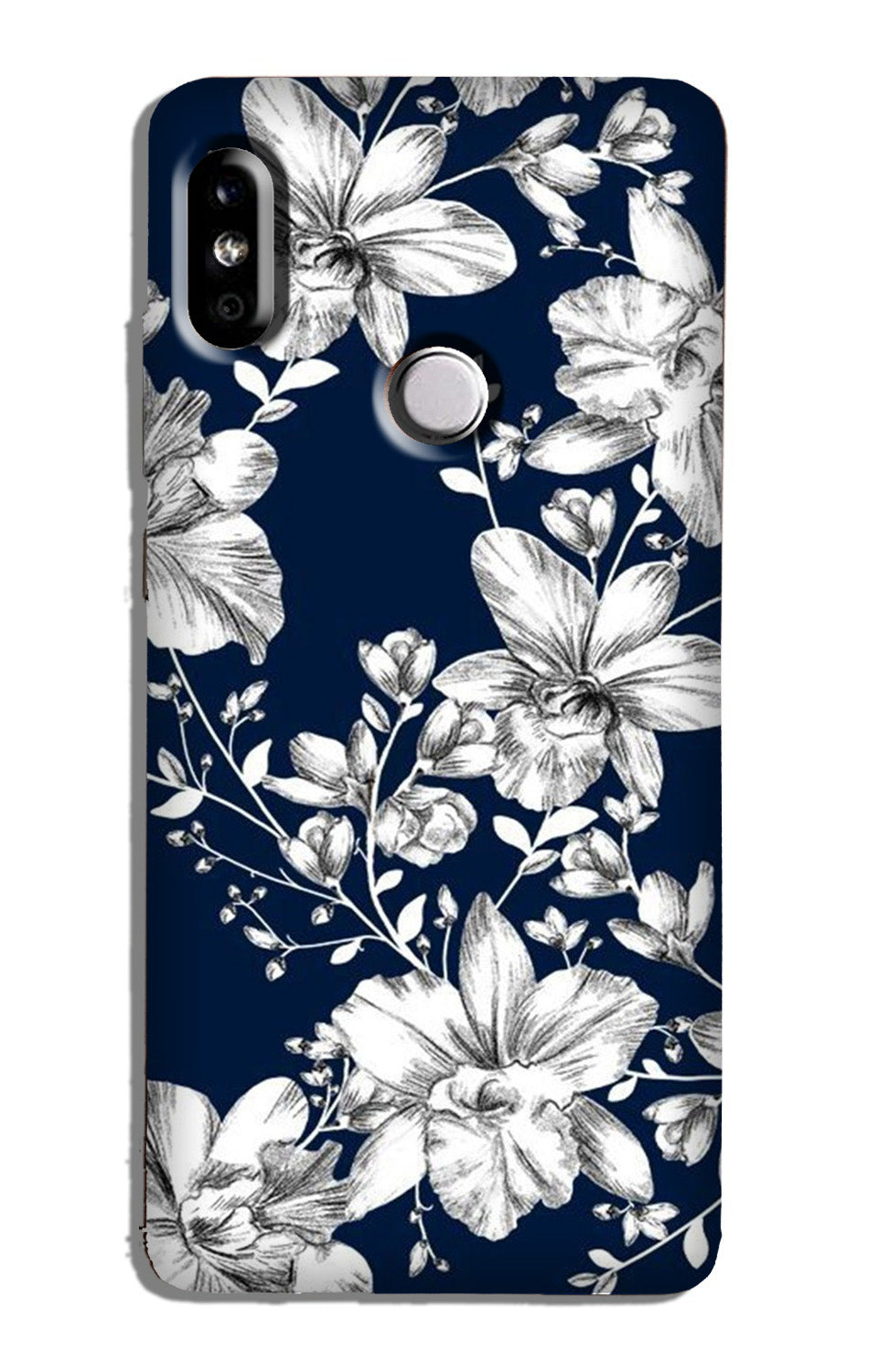 White flowers Blue Background Case for Redmi 6 Pro