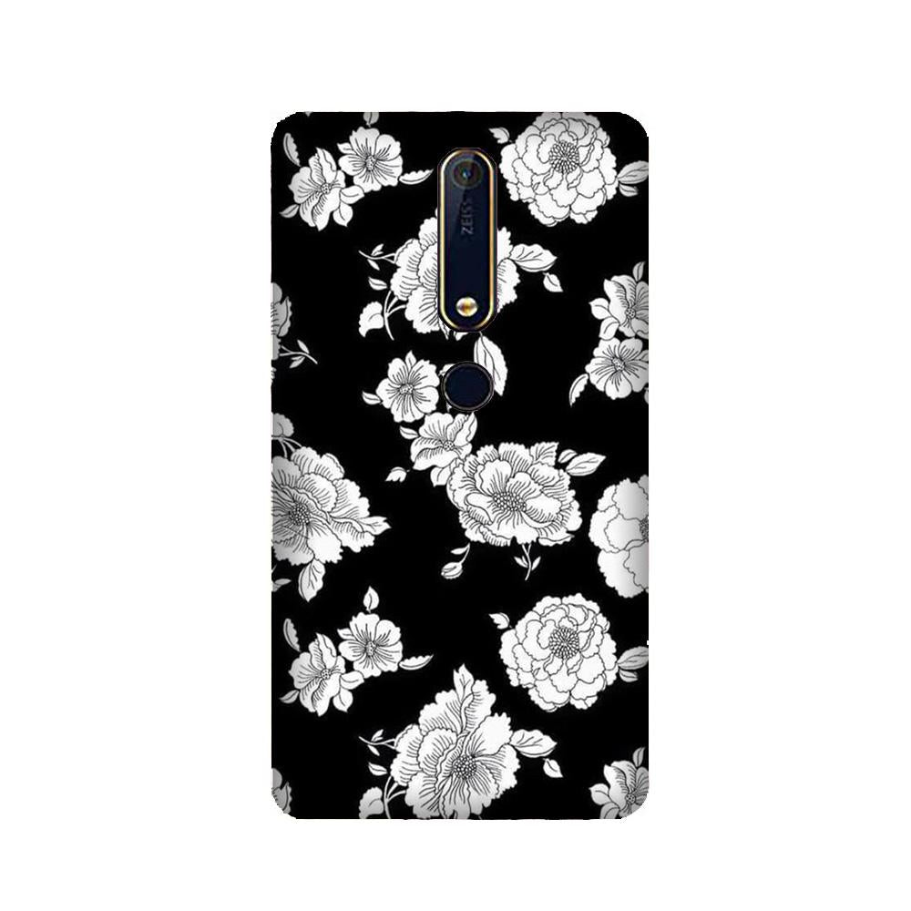 White flowers Black Background Case for Nokia 6.1 (2018)