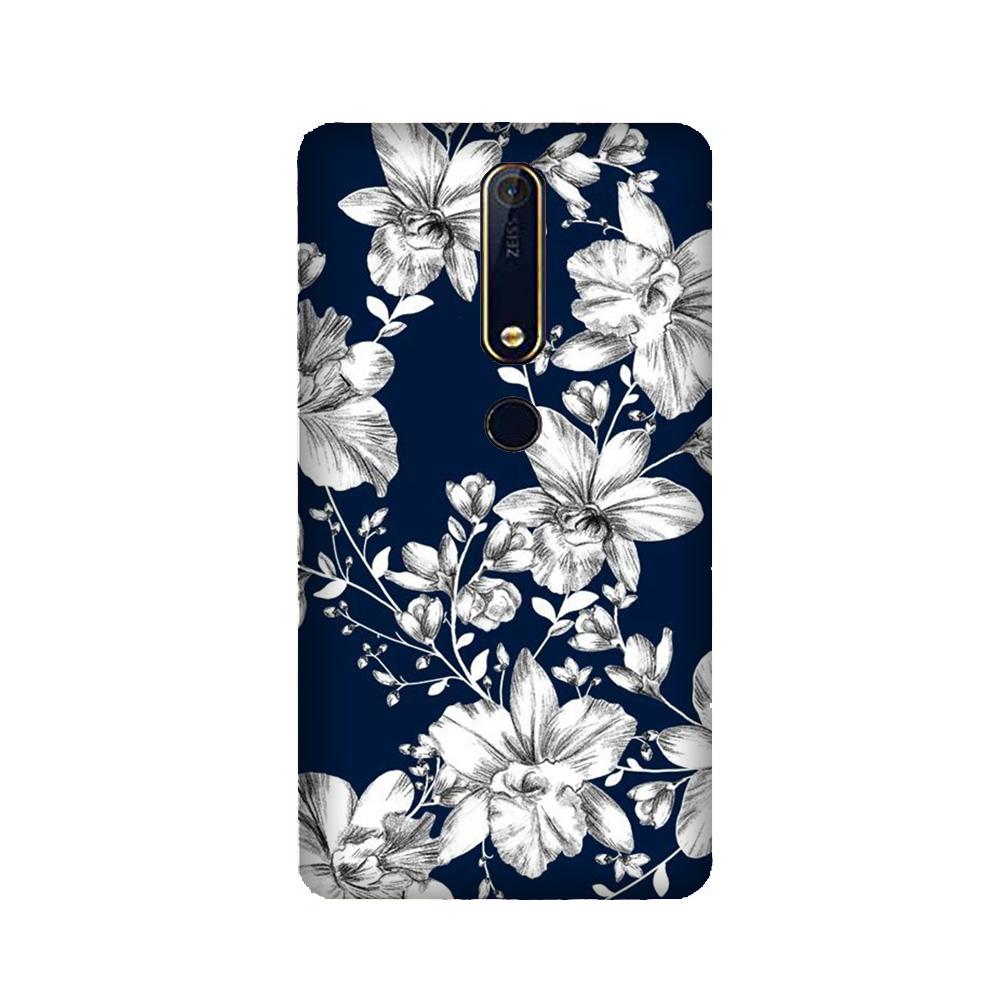 White flowers Blue Background Case for Nokia 6.1 2018