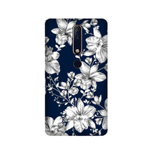 White flowers Blue Background Mobile Back Case for Nokia 6.1 2018 (Design - 14)