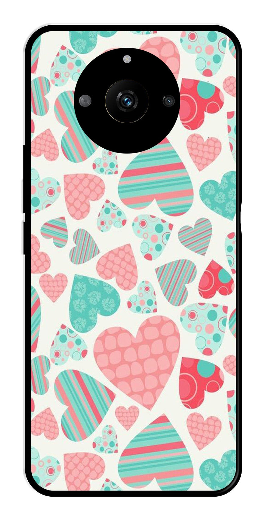 Hearts Pattern Metal Mobile Case for Realme Narzo 60 5G   (Design No -22)