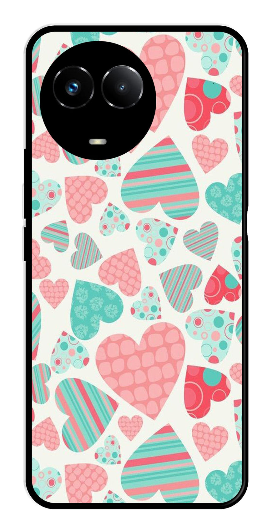 Hearts Pattern Metal Mobile Case for Realme Narzo 60X 5G   (Design No -22)