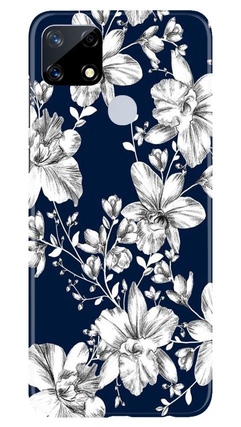 White flowers Blue Background Case for Realme Narzo 20