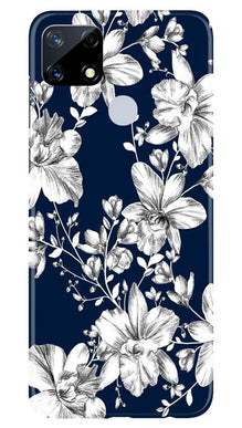 White flowers Blue Background Mobile Back Case for Realme Narzo 20 (Design - 14)