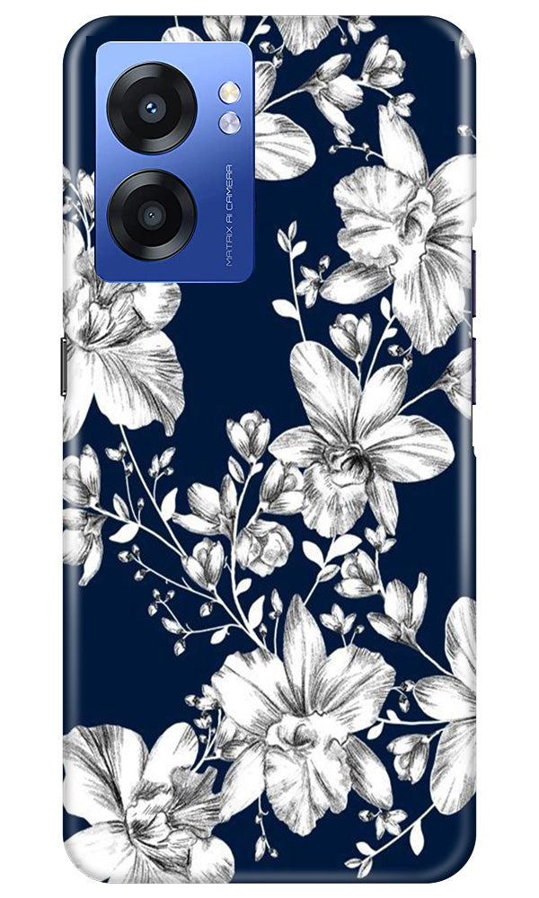 White flowers Blue Background Case for Realme Narzo 50 5G